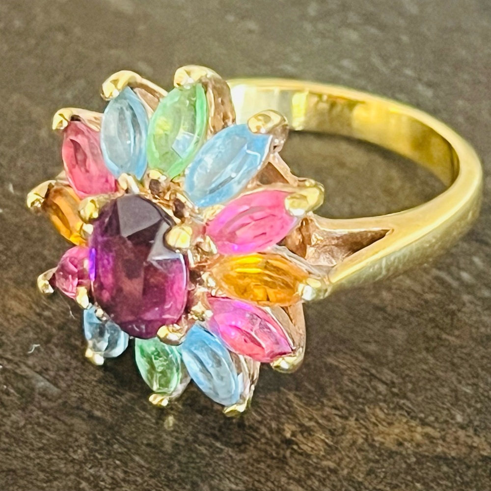 Vintage 1970’s multi stone floral ring- absolutely stunning statement pi…